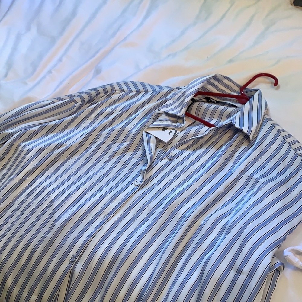 Zara Blue/White Stripe Button Down